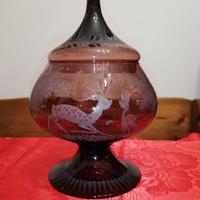 Potiche con coperchio in vetro ambrato