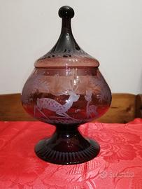 Potiche con coperchio in vetro ambrato