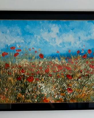CAMPO DI PAPAVERI - DIPINTO SU TELA 83 X 133