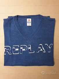 MAGLIONE UOMO IN COTONE BLU VINTAGE REPLAY