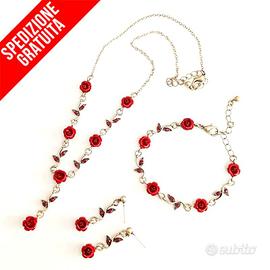 GIOIELLI ROSE SET COLLANA + ORECCHINI + BRACCIALE 