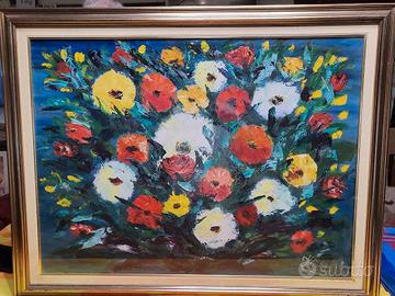 Dipinto Fiori Olio su Tela Michel Serrier