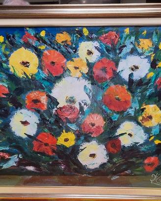 Dipinto Fiori Olio su Tela Michel Serrier