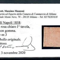 1858 NAPOLI 1 GRANA ROSA CHIARO NUOVO MH* CERTIF.