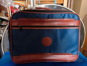 Borsone blu con inserti in pelle