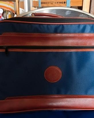 Borsone blu con inserti in pelle