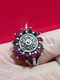 anello in argento con radici di rubino  anni 70
