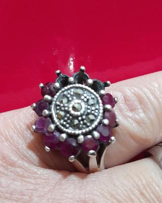 anello in argento con radici di rubino  anni 70