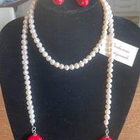 Collana Perle di Fiume - Corallo Bambù + orecchini