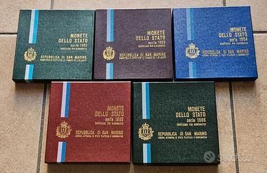 5x Divisionali S. Marino dal 1982 al 1986, monete