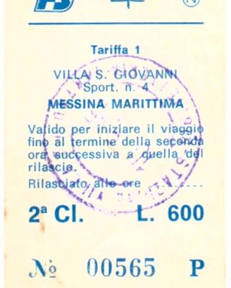 Biglietto FS traghetto 1985 V. S. Giovanni Messina