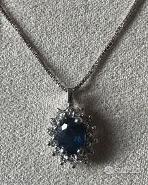 COLLANA ORO BIANCO 18kt. DIAMANTI E ZAFFIRO BLU