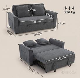 Divono letto  due posti in tessuto
