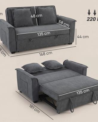 Divono letto  due posti in tessuto