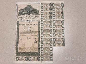 Cartella Al Portatore Debito Pubblico Regno Italia