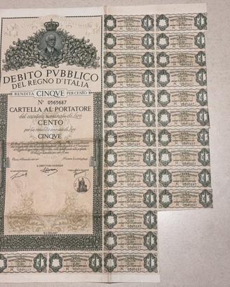 Cartella Al Portatore Debito Pubblico Regno Italia