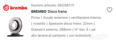 Dischi freno  brembo anteriori n.art 09.C657.11
