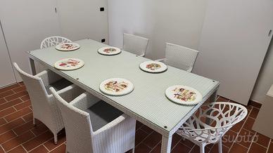 TAVOLO GIARDINO + 4 SEDIE RATTAN