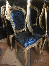 Sedie barocche dorate con rivestimento damascato