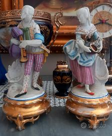 antica coppia sculture biscuit epoca primo 1800