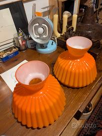 Lampade vintage in vetro opalino arancione anni 70