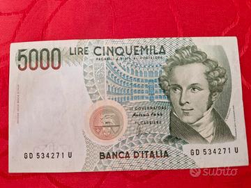 banconota da 5000lire Bellini 