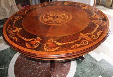 Tavolo ribaltabile intarsiato fine 800