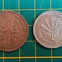 Cipro colonia britannica coppia monete anni 50