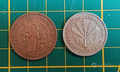 Cipro colonia britannica coppia monete anni 50