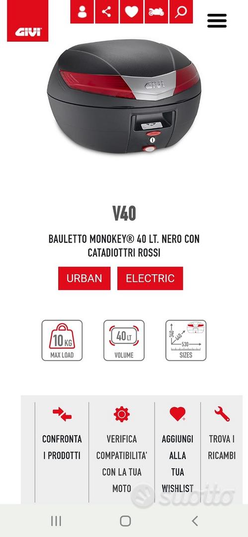 Bauletto Givi V40 monokey 40 litri nero con catadiottri rossi