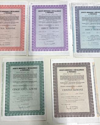 Lotto 5 Certificati Azionari mineraria Pertusola