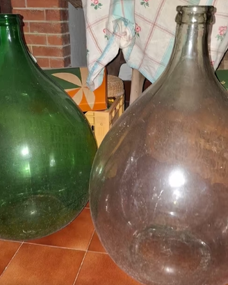 Damigiane Vintage in Vetro verde e bianca