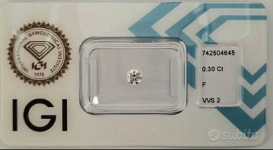 Diamante naturale IGI 0.30ct F VVS2 sigillato
