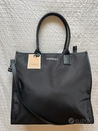 Borsa Twin Set shopper nera in tessuto tecnico