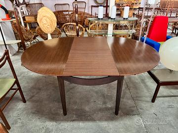 Tavolo rotondo estendibile in legno, anni '60