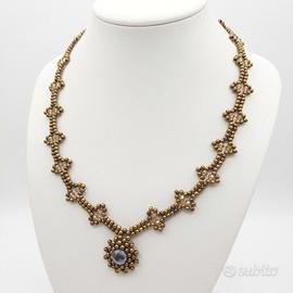 Collana Choker Ottone vintage Pendente Cristallo