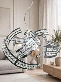 Lampadario moderno a spirale cromato con cristalli