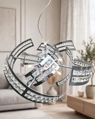 Lampadario moderno a spirale cromato con cristalli
