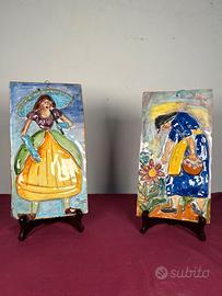 Coppia bassorilievi Art Dèco firmate V. Pandolfo