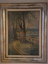Dipinto a olio su tela "Paesaggio Boschivo" 74x94
