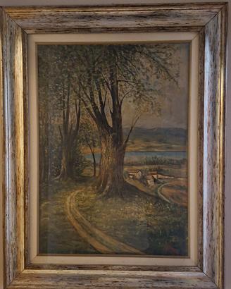 Dipinto a olio su tela "Paesaggio Boschivo" 74x94