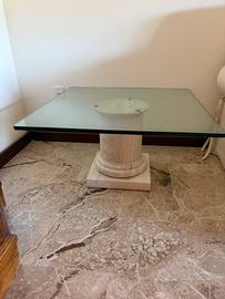 Tavolino da salotto vintage in travertino e vetro