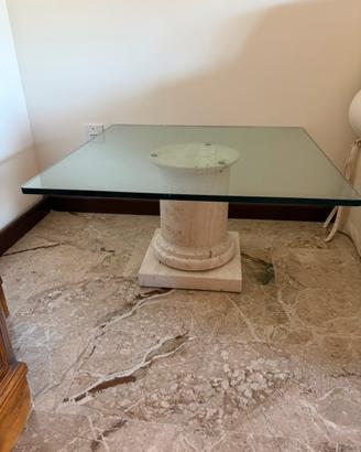 Tavolino da salotto vintage in travertino e vetro