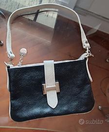 Pochette in VERA PELLE Made in Italy – Nero e Crem