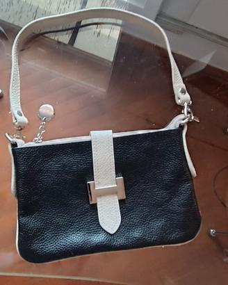 Pochette in VERA PELLE Made in Italy – Nero e Crem