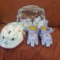 Pattini a rotelle + Protezioni + Casco Frozen