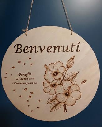 Insegna di legno BENVENUTI e la frase 💫