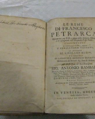 LIBRO ANTICO DEL 1727 LE RIME PETRARCA