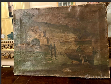 ANTICOdipintOLIO"SCENAmarittima"FIRMATO,secoloXVII