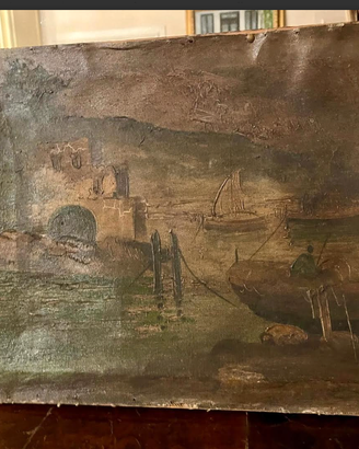 ANTICOdipintOLIO"SCENAmarittima"FIRMATO,secoloXVII